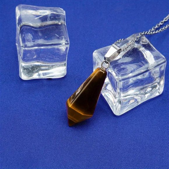 Tiger Eye Natural Gemstone Hexagonal Chakra Points Pendant Necklace - Picture 2 of 2